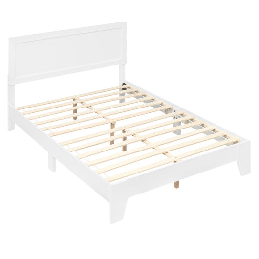 Full Size Modern Bed Frame with Headboard No Box Spring Needed-White