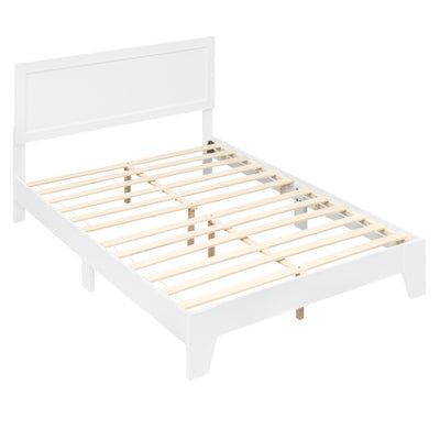 Full Size Modern Bed Frame with Headboard No Box Spring Needed-White