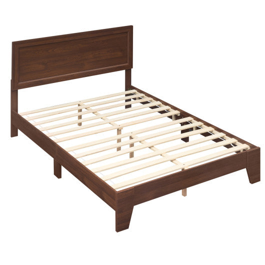 Full Size Modern Bed Frame with Headboard No Box Spring Needed-Walnut
