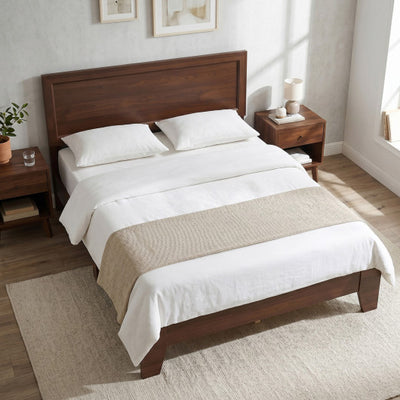 Full Size Modern Bed Frame with Headboard No Box Spring Needed-Walnut