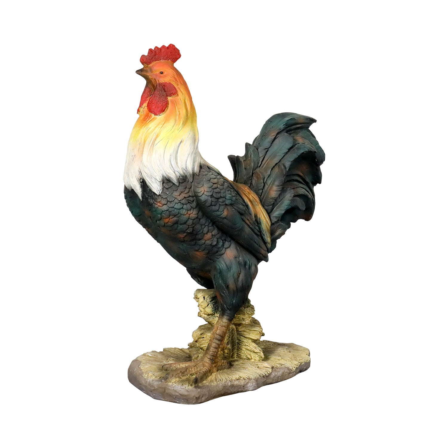Concrete Rooster Statue Hand Painted Farmhouse 22 In