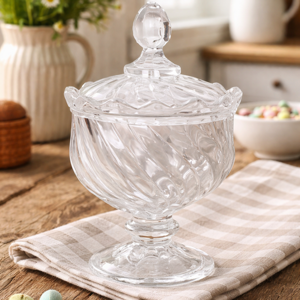 Glass Candy Jar with Lid & Pedestal Base
