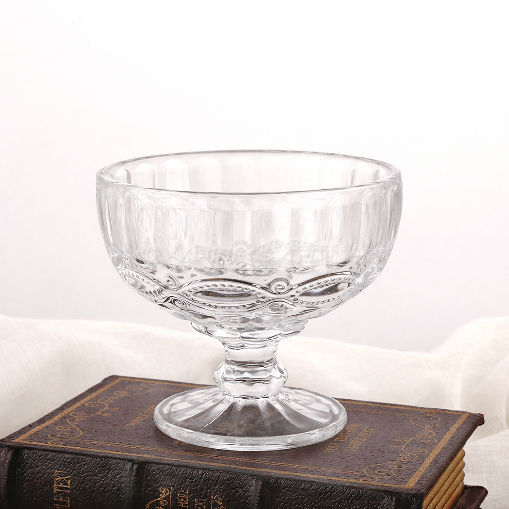 Embossed Glass Dessert Cups with Pedestal Base