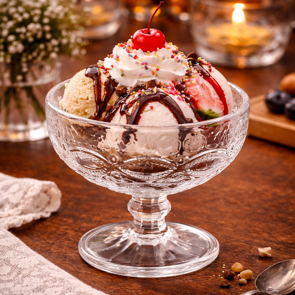 Embossed Glass Dessert Cups with Pedestal Base