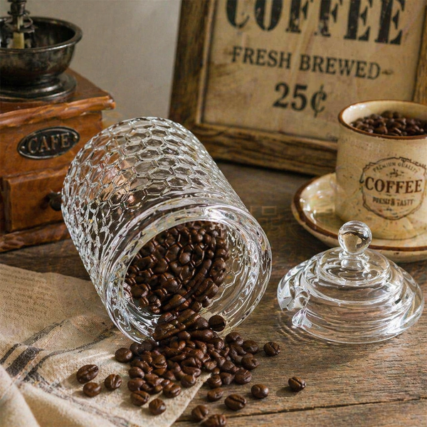 Honeycomb Glass Storage Jar with Lid