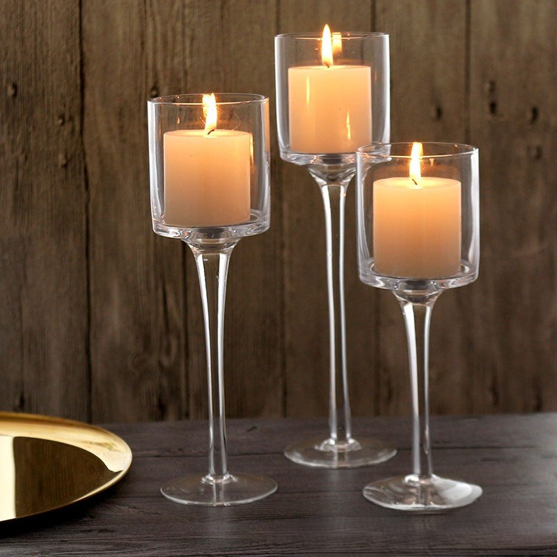 Clear Glass Tapered Pedestal Candle Holder(Set of 3)