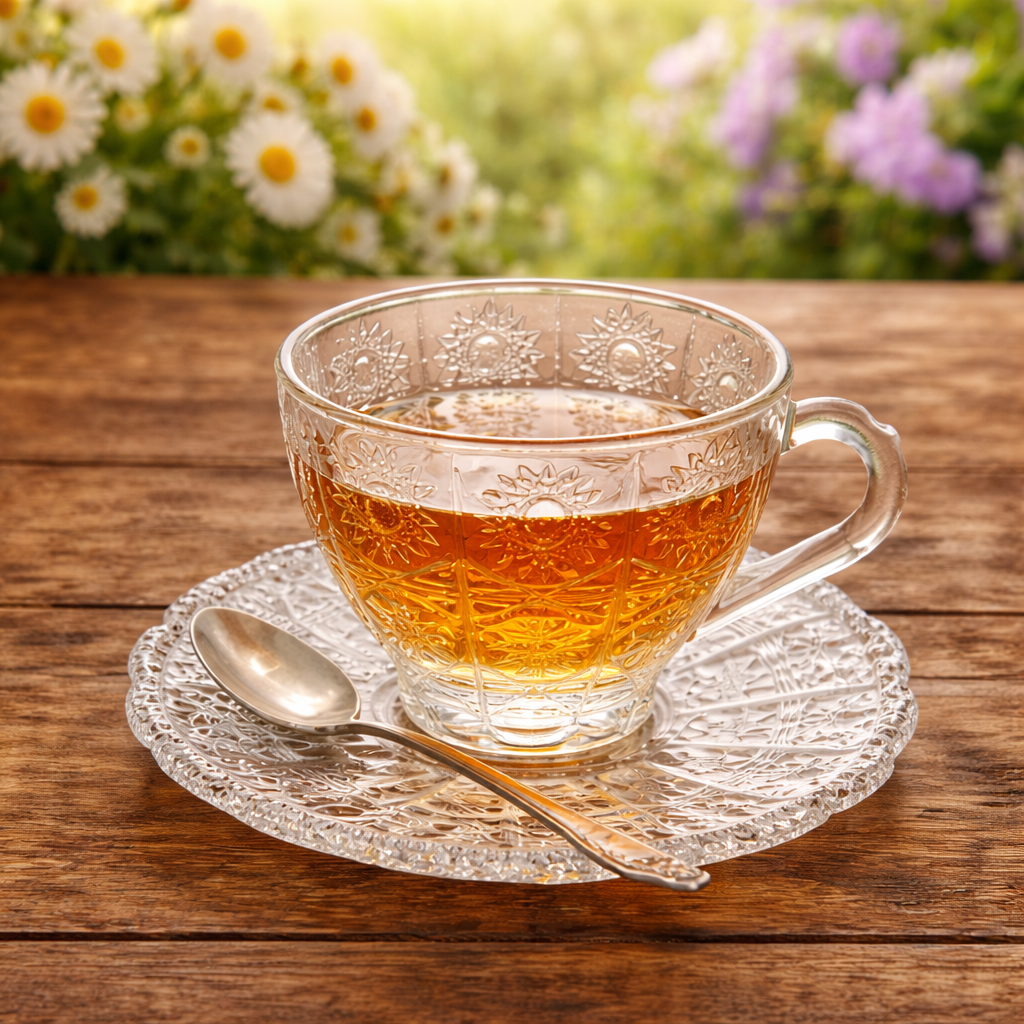 Embossed Glass Tea Cup & Saucer Set