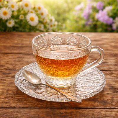 Embossed Glass Tea Cup & Saucer Set