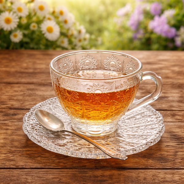 Embossed Glass Tea Cup & Saucer Set