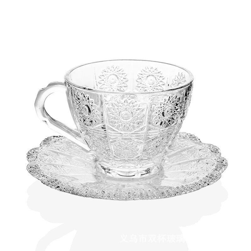 Embossed Glass Tea Cup & Saucer Set