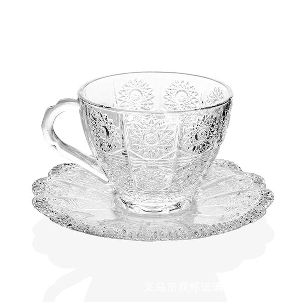 Embossed Glass Tea Cup & Saucer Set