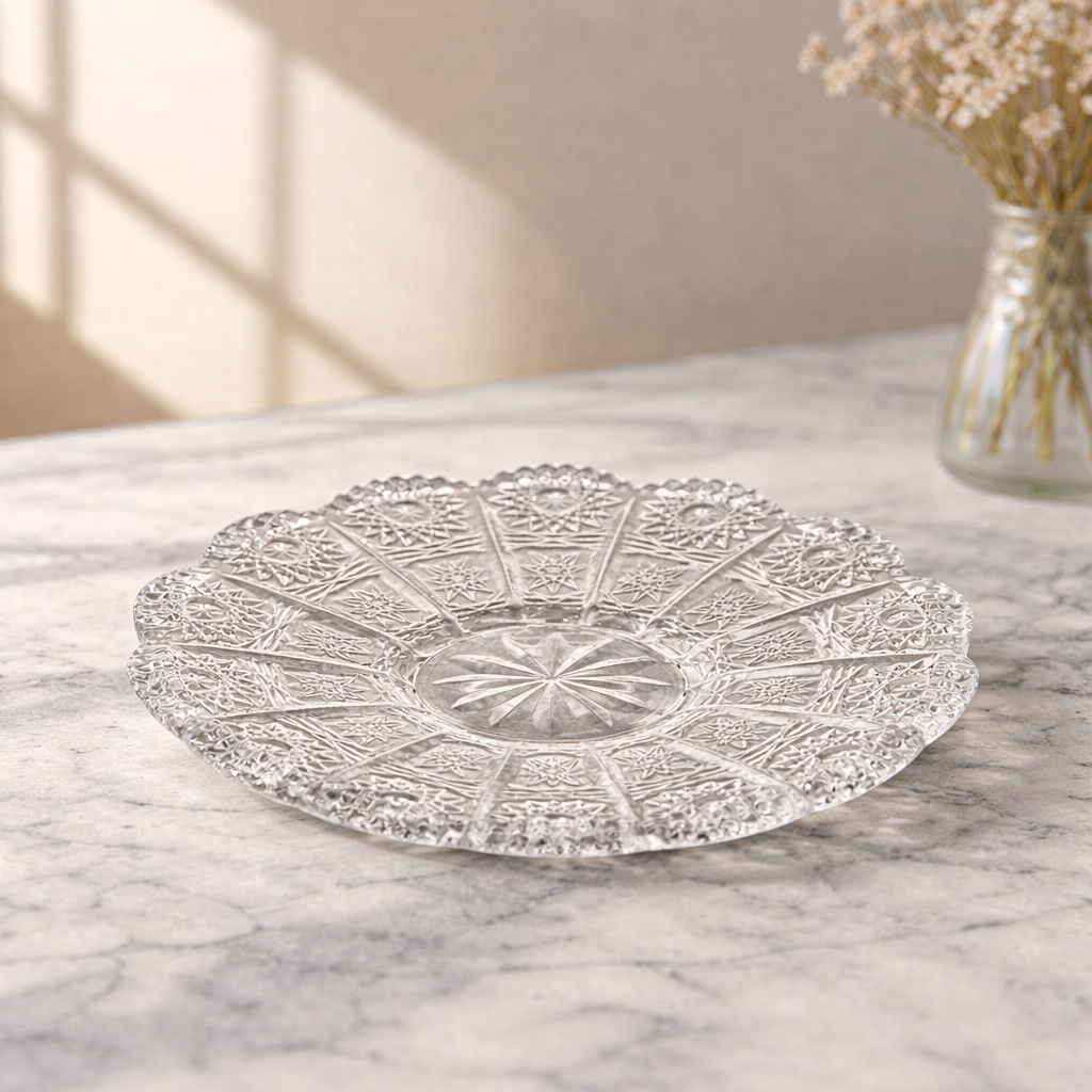 Embossed Glass Tea Cup & Saucer Set