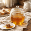 Ribbed Glass Honey Jar with Dipper & Lid