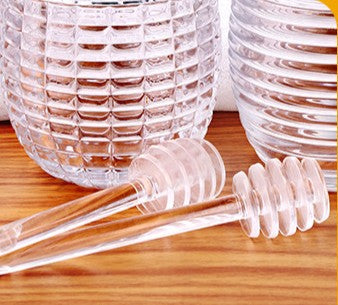 Ribbed Glass Honey Jar with Dipper & Lid