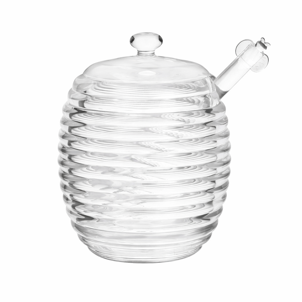 Ribbed Glass Honey Jar with Dipper & Lid