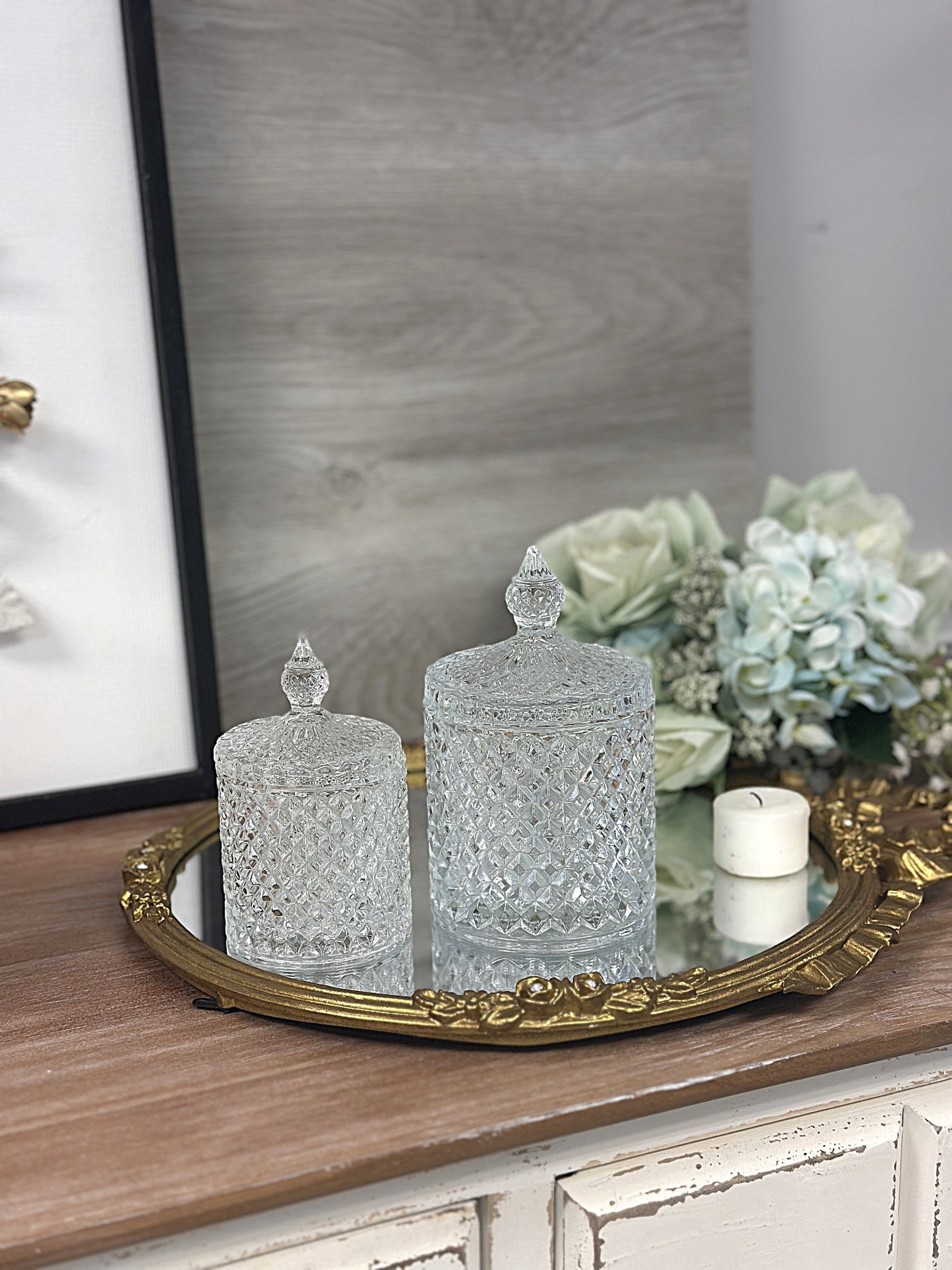 Diamond-Cut Crystal Clear Glass Storage Jar VagabondVintage