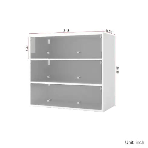 Luminous RGB LED White Shoe Cabinet with Glass Doors Ameraeon