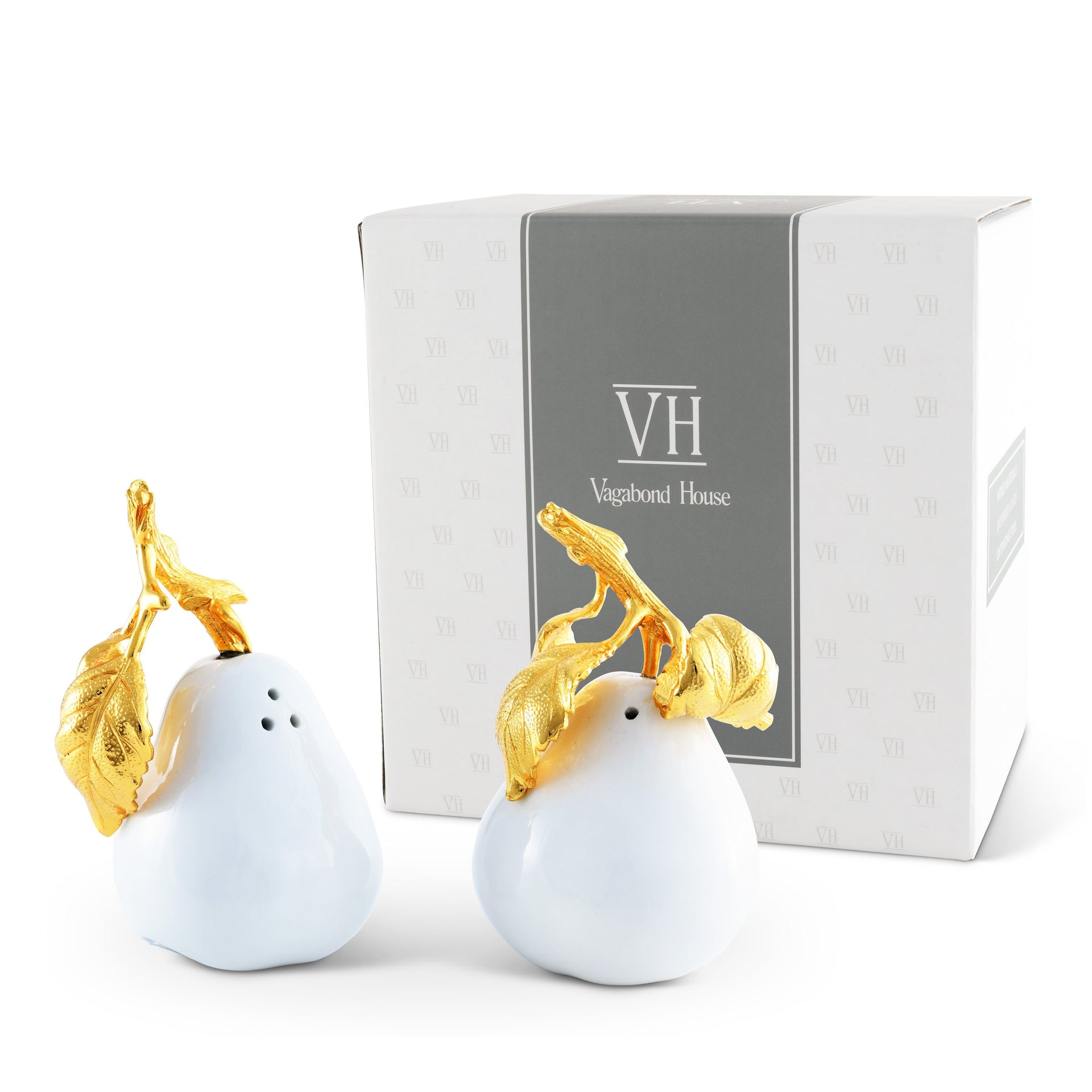 Porcelain Pear Salt and Pepper Shakers with Gold Leaf