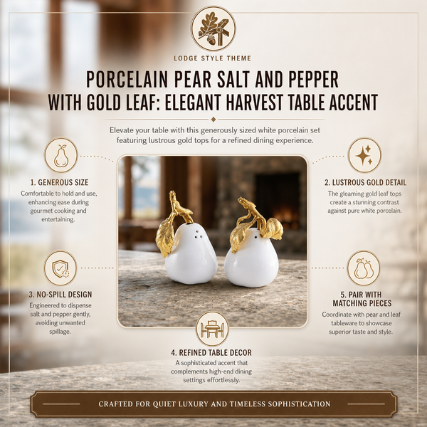 Porcelain Pear Salt and Pepper Shakers with Gold Leaf