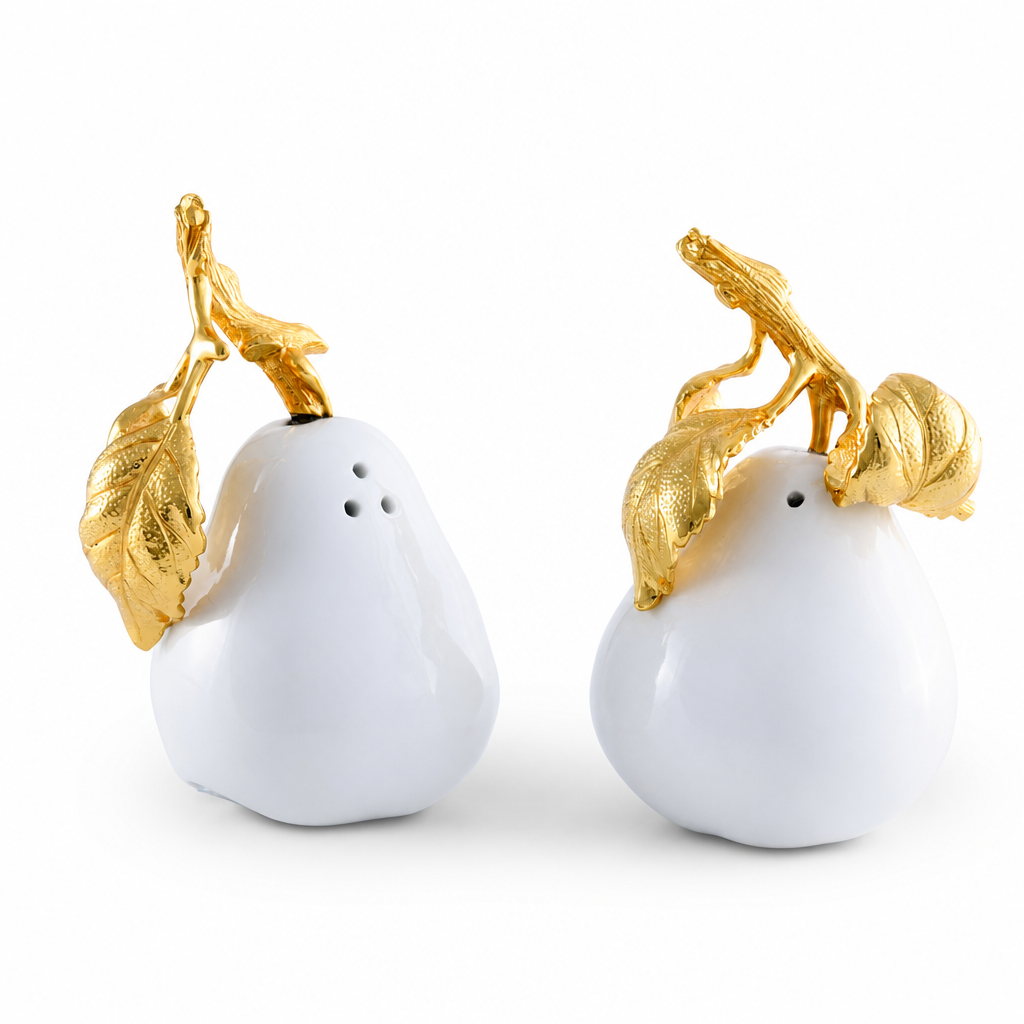 Porcelain Pear Salt and Pepper Shakers with Gold Leaf