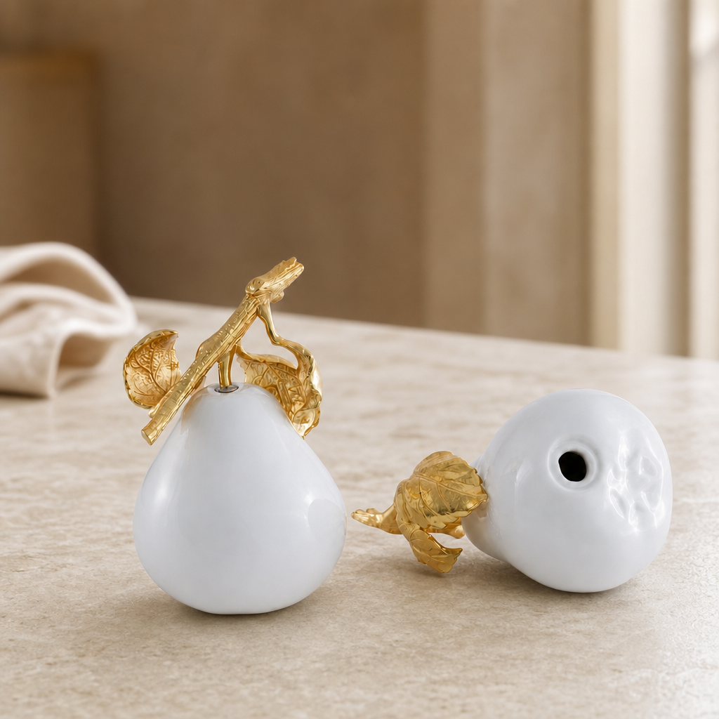 Porcelain Pear Salt and Pepper Shakers with Gold Leaf