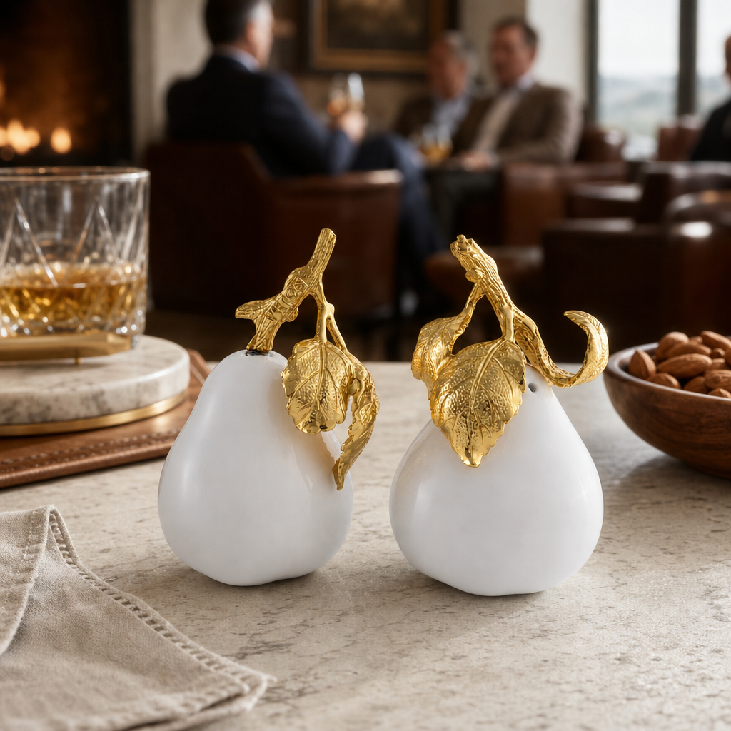 Porcelain Pear Salt and Pepper Shakers with Gold Leaf