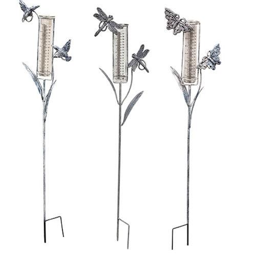 Assorted Distressed Metal Garden Springtime Rain Gauge Yard Stake 38