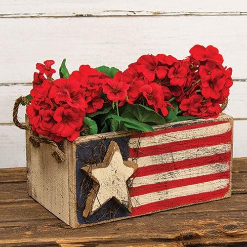 Rustic Wooden Flag Storage Box with Rope Handles – Farmhouse Americana Decor