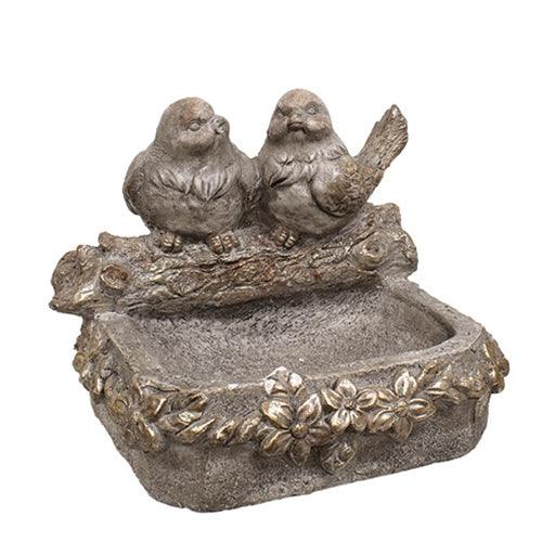 Charming Weathered Stone-Style Bird Feeder with Two Birds