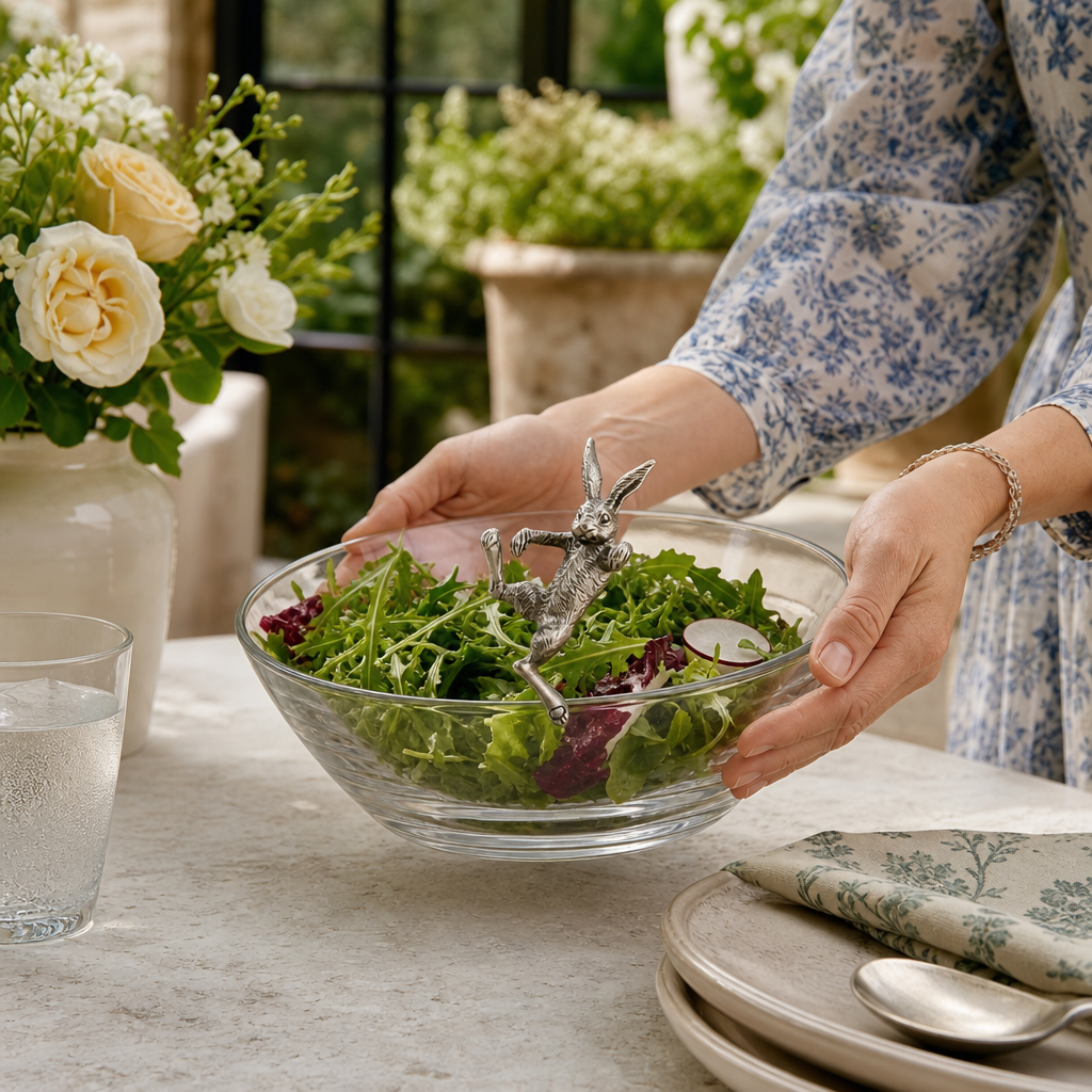 Climbing Bunny Glass Serving / Salad Bowl