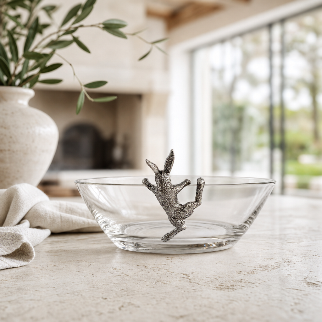 Climbing Bunny Glass Serving / Salad Bowl
