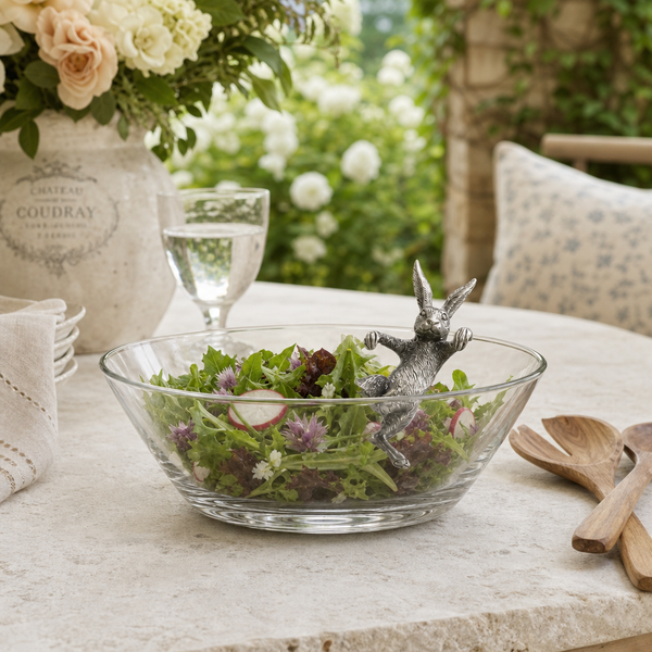 Climbing Bunny Glass Serving / Salad Bowl
