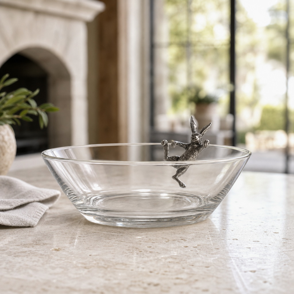 Climbing Bunny Glass Serving / Salad Bowl