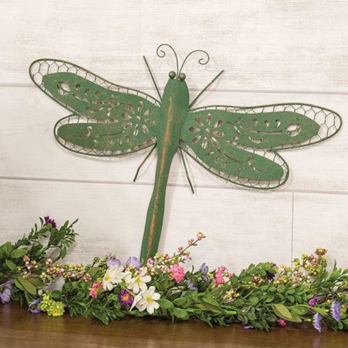 Rustic Green Metal Dragonfly Wall Decor