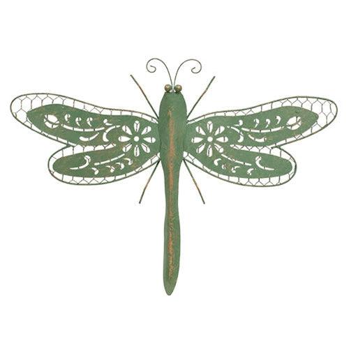 Rustic Green Metal Dragonfly Wall Decor