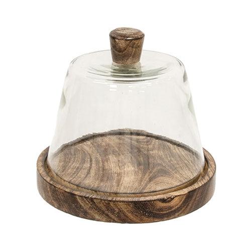 Rustic Glass Cloche on Wooden Base - 6.5