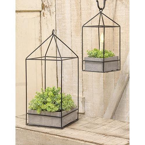 Set of 2 Rustic Wood Plant Holders with Metal Accents
