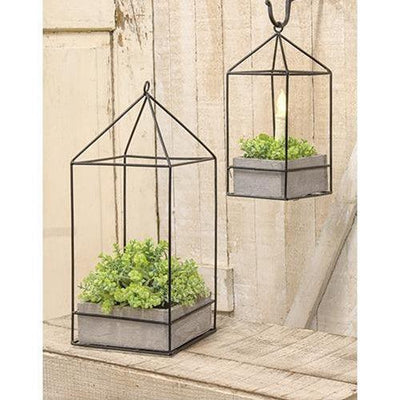 Set of 2 Rustic Wood Plant Holders with Metal Accents