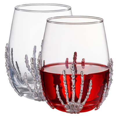 Stemless Skeleton Wine Glass | Set of 2 | 17oz Halloween Skeleton Glasses 5