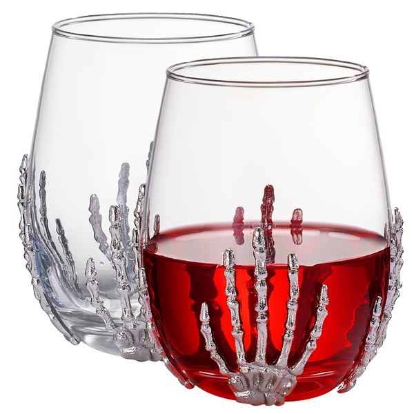 Stemless Skeleton Wine Glass | Set of 2 | 17oz Halloween Skeleton Glasses 5
