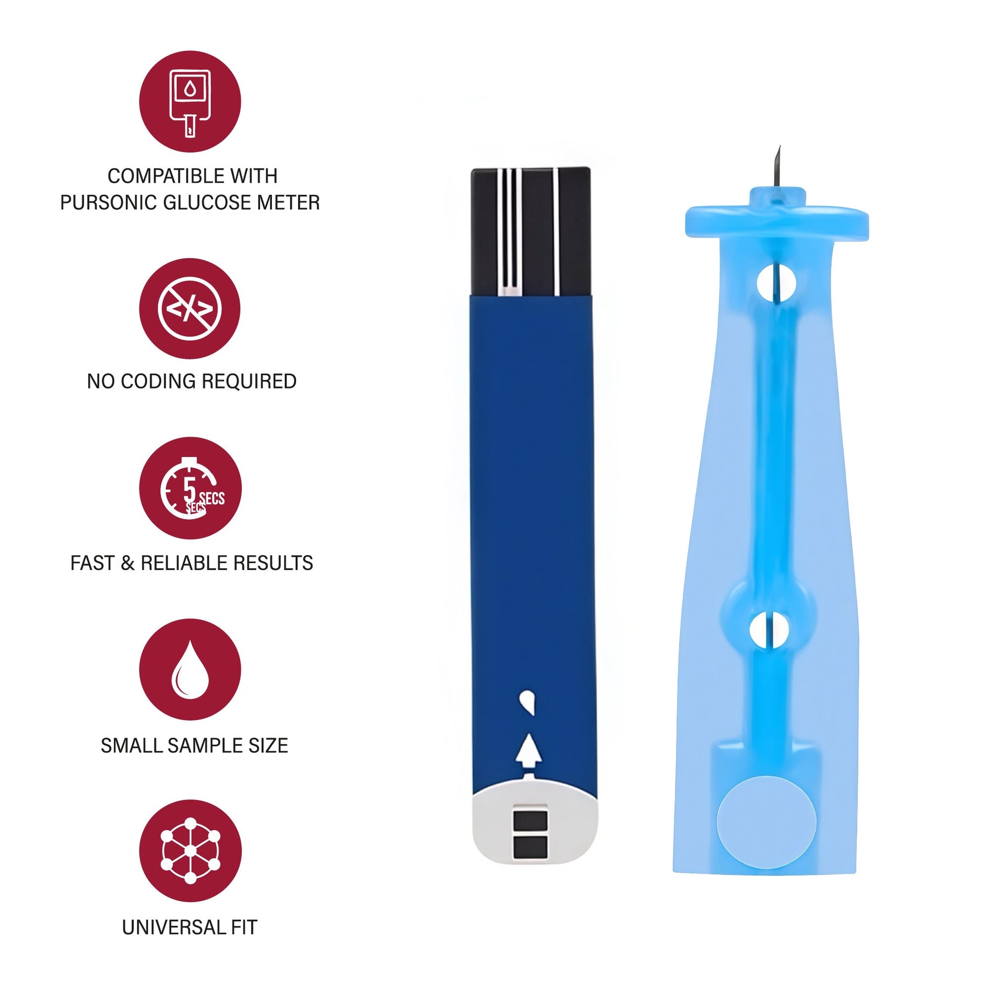 Pursonic Blood Glucose Test Strips Refill Kit – 50 Test Strips + 50 Sterile Lancets