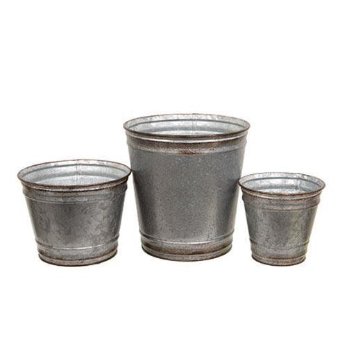 Set of Three Rustic Metal Plant Buckets