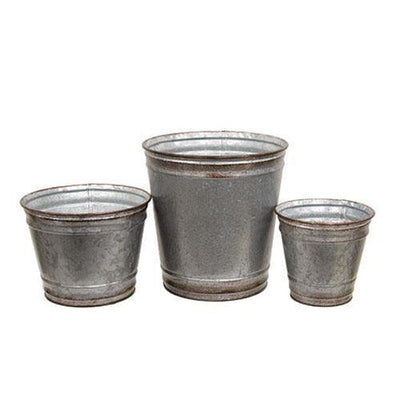 Set of Three Rustic Metal Plant Buckets