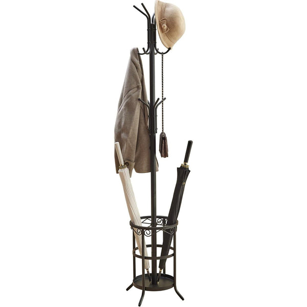 Black Metal Entryway Coat Rack Hall Tree with Umbrella Stand