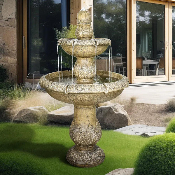 Concrete 2 Tier Fountain Acanthus Relief 47 Inch