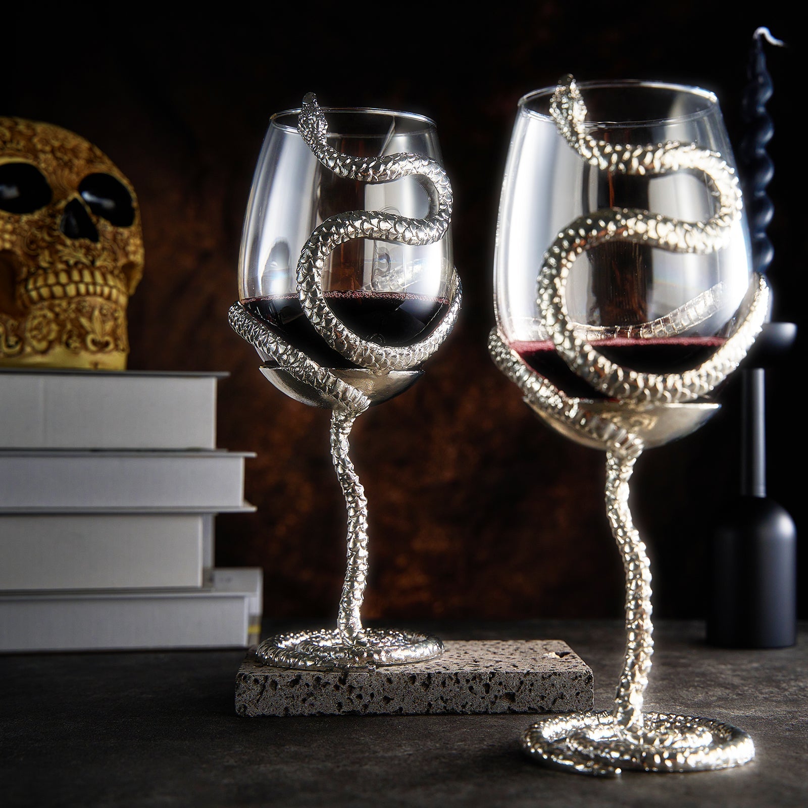 Stemmed Snake Wine Glass | Set of 2 | 19oz Spooky Reptile Glasses 10