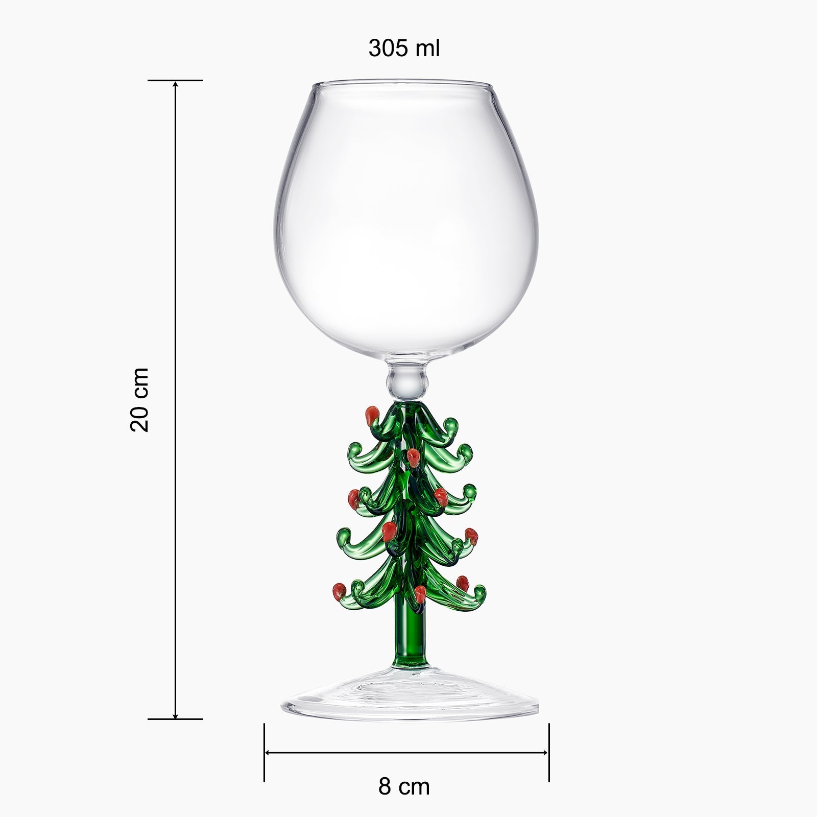 Crystal Green Christmas Tree Wine Glasses - Set of 2, 10oz Goblets for Holiday Parties and New Year's