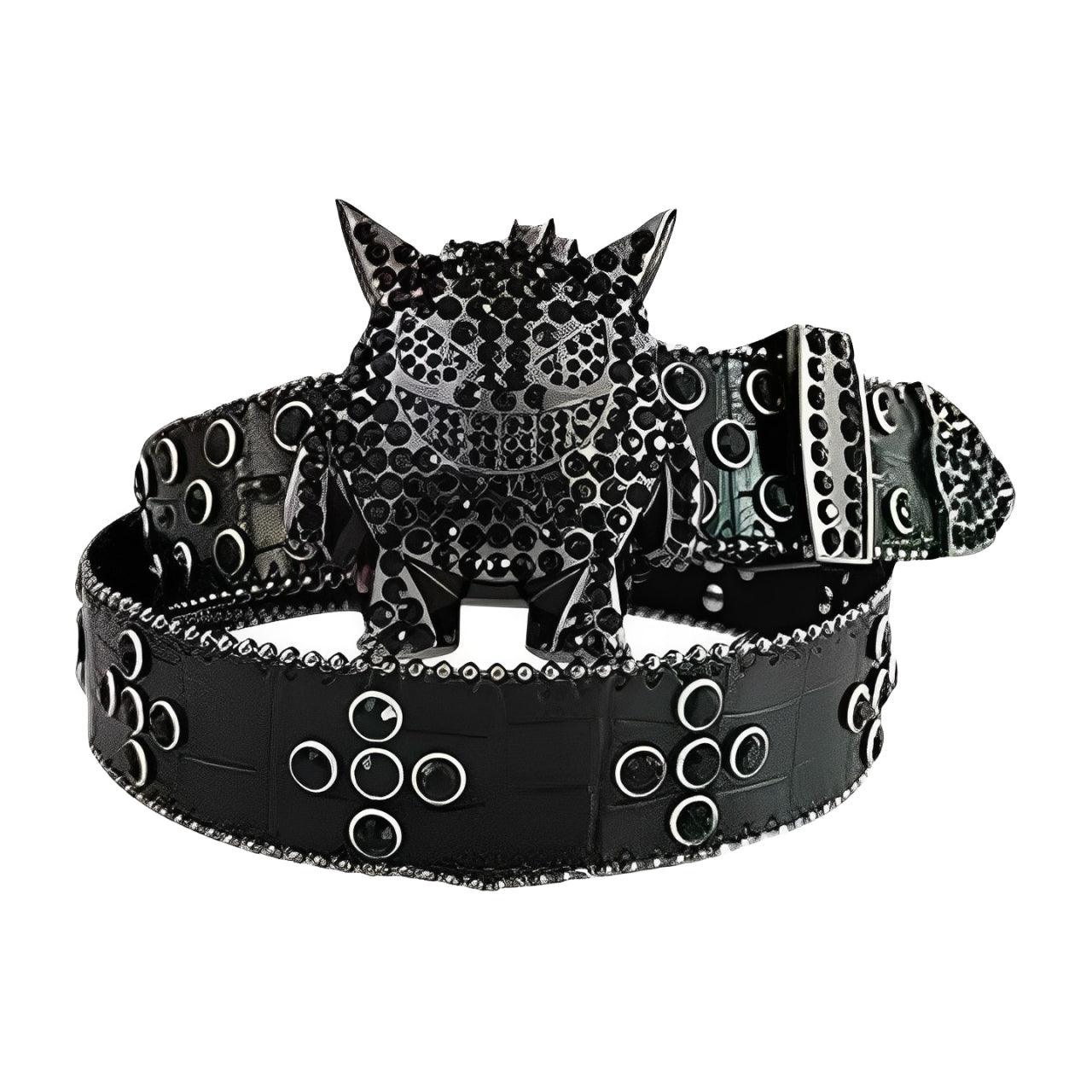 Black Rhinestone Belt with Crystal Embellished Monster Buckle