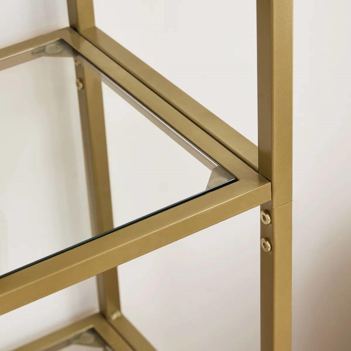 Modern Gold Metal Arched Top Display Rack Bookcase with 5 Glass Storage Shelves