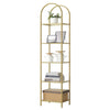 Arched Top Gold Metal Display Rack Narrow Bookcase with 5 Glass Storage Shelves